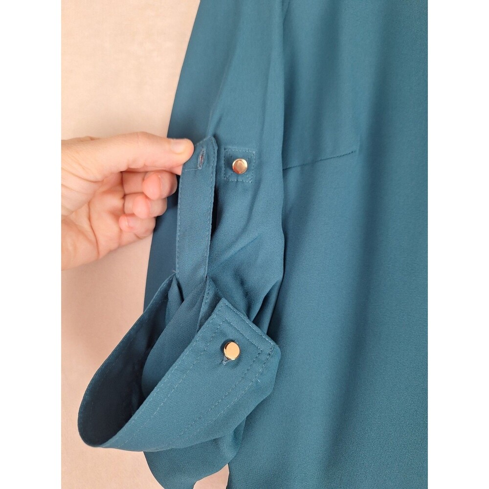 Jennifer Lopez Womens 14 Roll Tab Sleeve Shorts Romper Turquoise Green Pockets - Picture 6 of 15